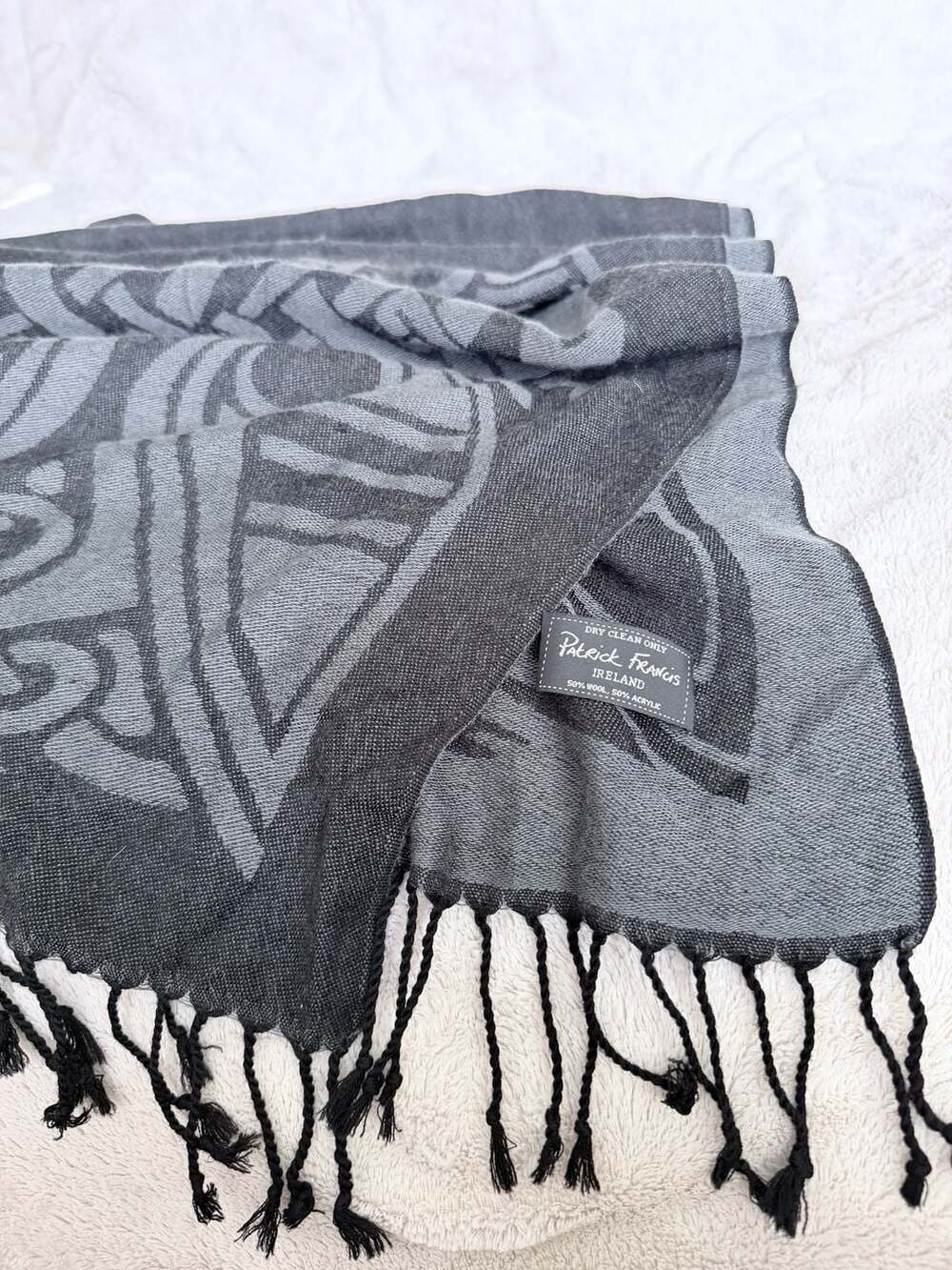 Patrick Francis Ireland Celtic Knot Pattern Reversible Wool Blend Scarf